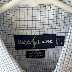 VTG Polo Ralph Lauren Men’s 16 White Blue Checkered Yarmouth Button Down Shirt